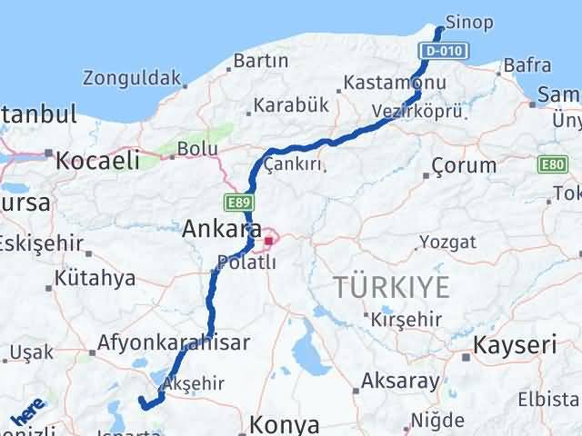 Isparta Yalvaç Sinop Arası Kaç Km - Yol Haritası