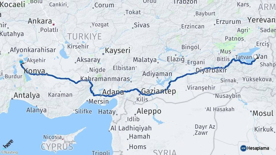 Isparta Yalvaç Van Arası Kaç Km - Yol Haritası