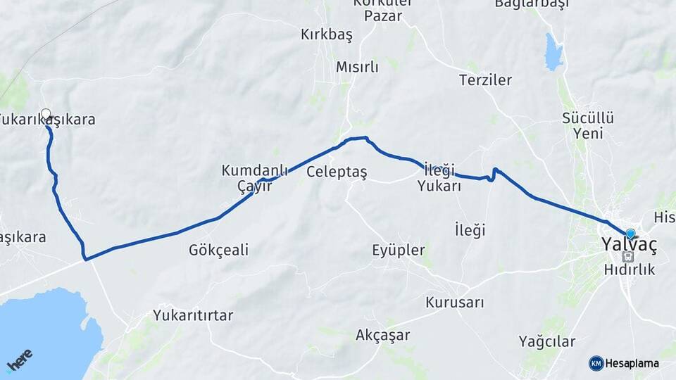 Isparta Yalvaç Yukarıkaşıkara Yalvaç Arası Kaç Km - Yol Haritası