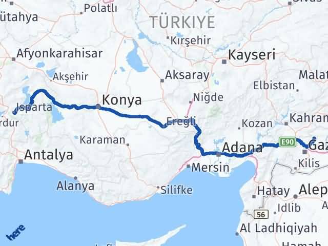 Isparta Yavuzeli Gaziantep Arası Kaç Km - Yol Haritası