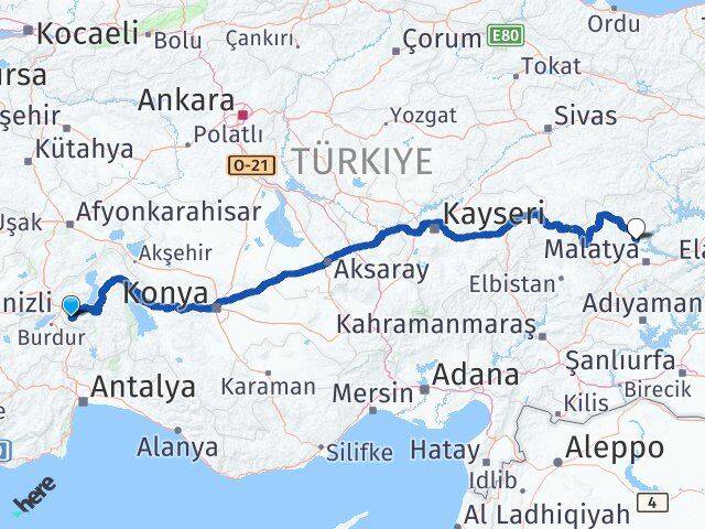 Isparta Yazıhan Malatya Arası Kaç Km - Yol Haritası