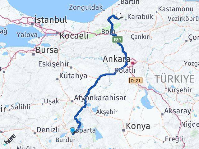 Isparta Yenice Karabük Arası Kaç Km - Yol Haritası
