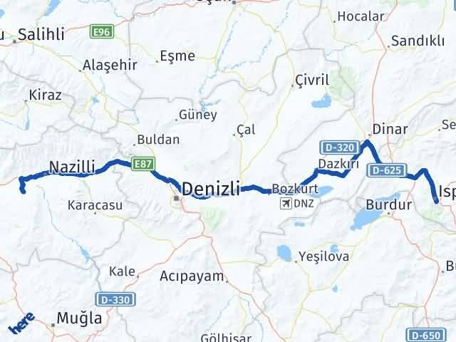 Isparta Yenipazar Aydın Arası Kaç Km - Yol Haritası