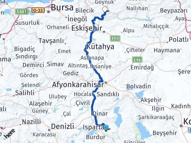 Isparta Yenipazar Bilecik Arası Kaç Km - Yol Haritası