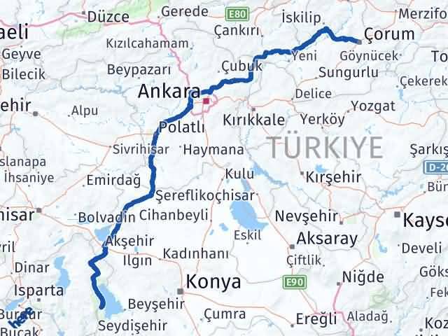 Yenişarbademli Çorum Arası Kaç Km - Yol Tarifi