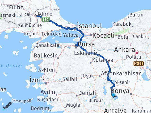 Yenişarbademli Edirne Arası Kaç Km - Yol Tarifi