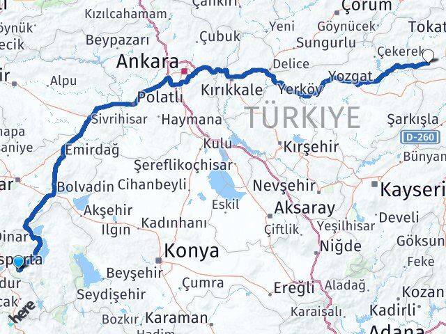 Isparta Yeşilyurt Tokat Arası Kaç Km - Yol Haritası