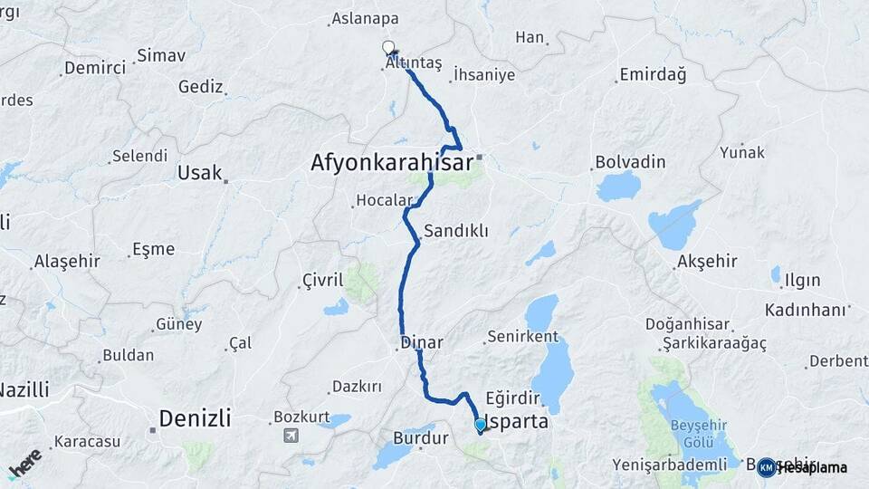 Isparta Zafer Havalimanı Arası Kaç Km - Yol Haritası