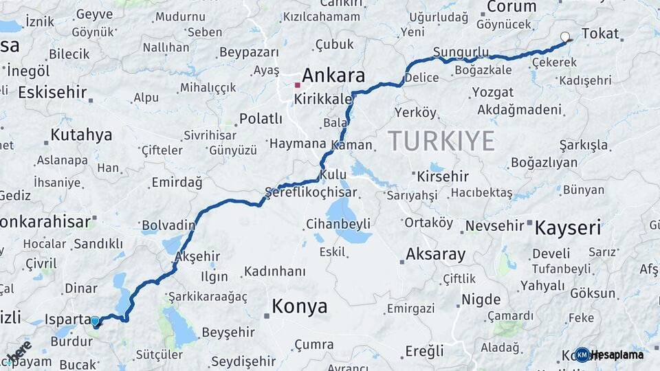Isparta Zile Tokat Arası Kaç Km - Yol Haritası