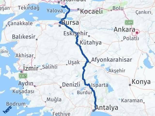 İstanbul Adalar Antalya Arası Kaç Km - Yol Haritası