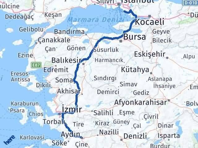 İstanbul Adalar Aydın Arası Kaç Km - Yol Haritası