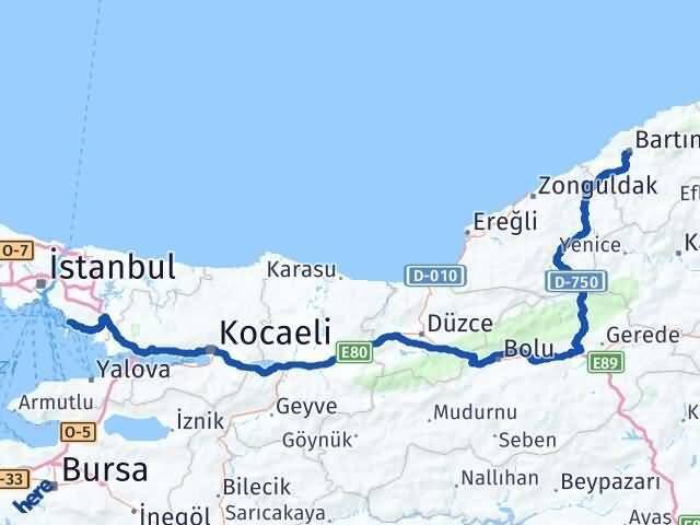İstanbul Adalar Bartın Arası Kaç Km - Yol Haritası