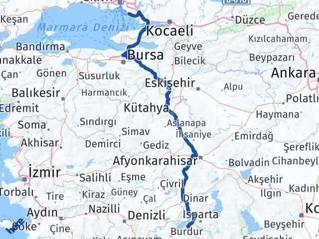 İstanbul Adalar Burdur Arası Kaç Km - Yol Haritası