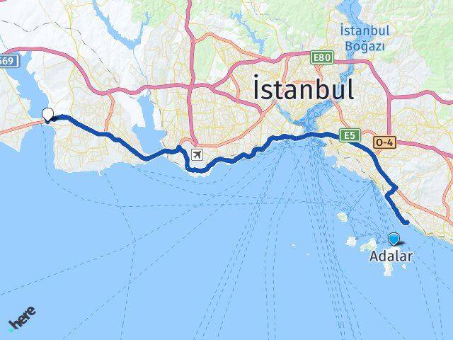İstanbul Adalar Büyükçekmece Arası Kaç Km - Yol Haritası