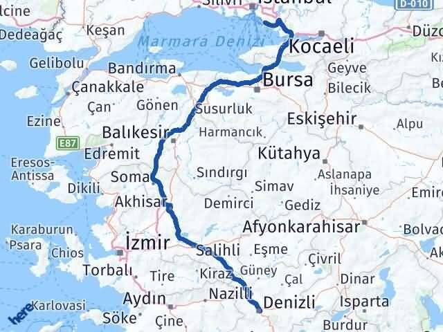 İstanbul Adalar Denizli Arası Kaç Km - Yol Haritası