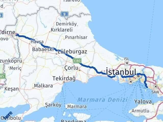 İstanbul Adalar Edirne Arası Kaç Km - Yol Haritası
