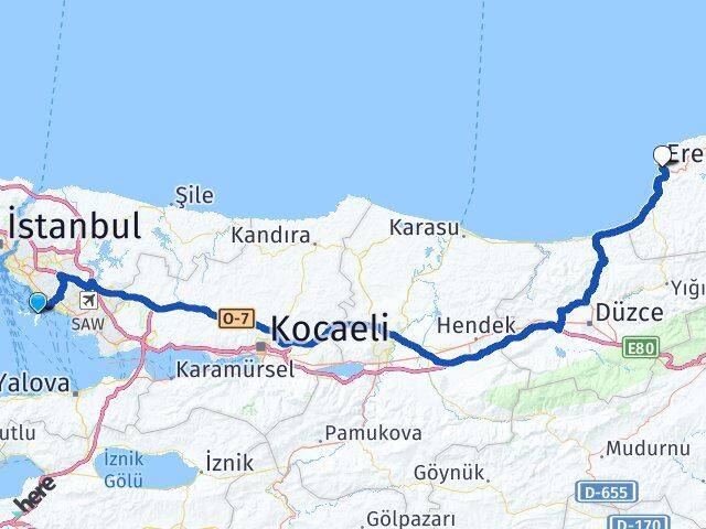 İstanbul Adalar Ereğli Zonguldak Arası Kaç Km - Yol Haritası