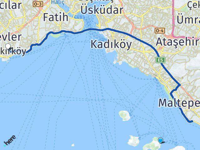 İstanbul Adalar Heybeliada Bakırköy Arası Kaç Km - Yol Haritası