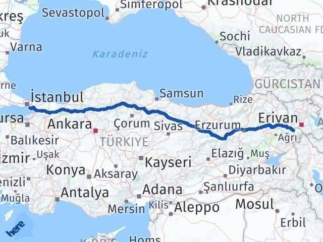 İstanbul Adalar Iğdır Arası Kaç Km - Yol Haritası