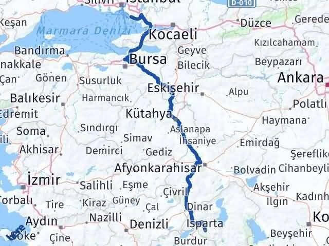 İstanbul Adalar Isparta Arası Kaç Km - Yol Haritası