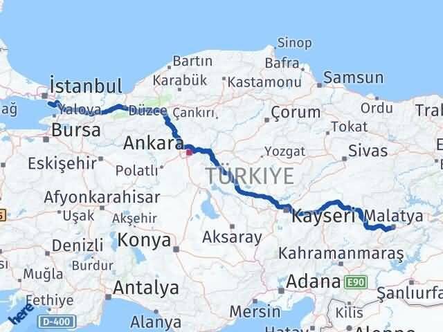 İstanbul Adalar Malatya Arası Kaç Km - Yol Haritası