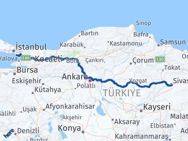 İstanbul Adalar Sivas Arası Kaç Km - Yol Haritası