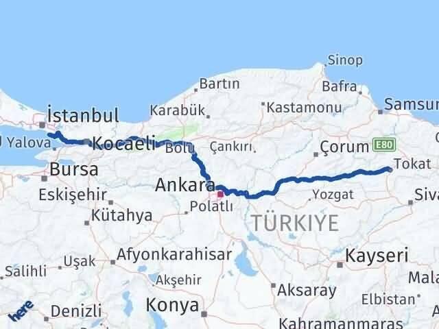 İstanbul Adalar Tokat Arası Kaç Km - Yol Haritası