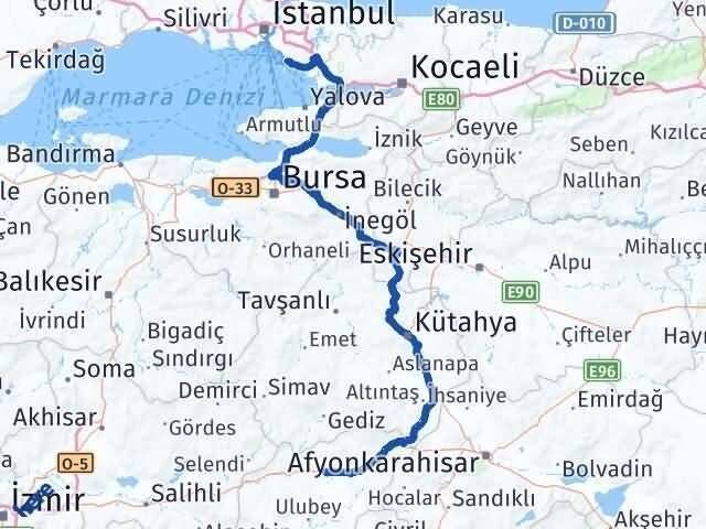 İstanbul Adalar Uşak Arası Kaç Km - Yol Haritası