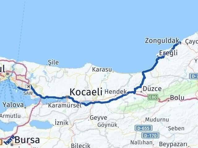 İstanbul Adalar Zonguldak Arası Kaç Km - Yol Haritası