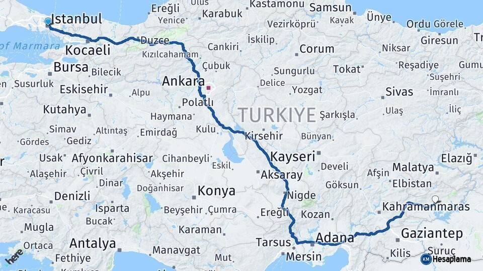 İstanbul Adıyaman Arası Kaç Km - Yol Haritası