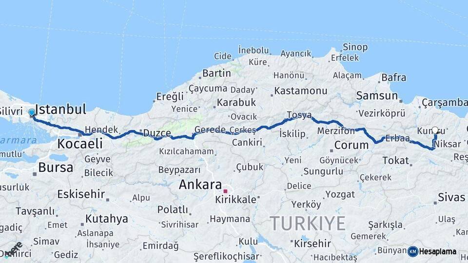İstanbul Akkuş Ordu Arası Kaç Km - Yol Haritası