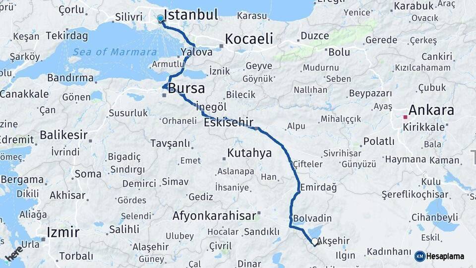 İstanbul Akşehir Arası Kaç Km - Yol Tarifi