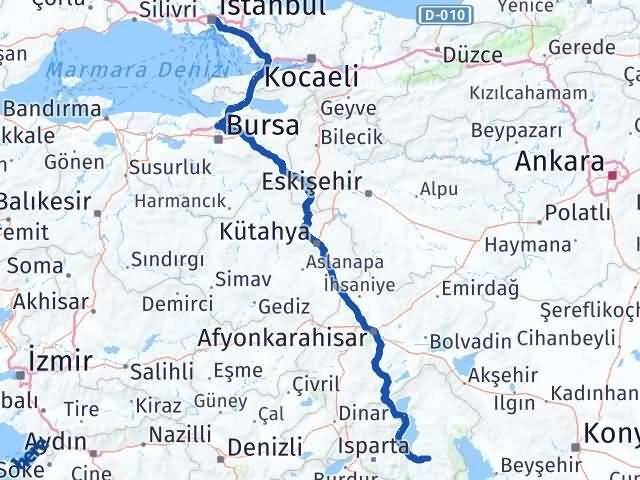 İstanbul Aksu Isparta Arası Kaç Km - Yol Haritası
