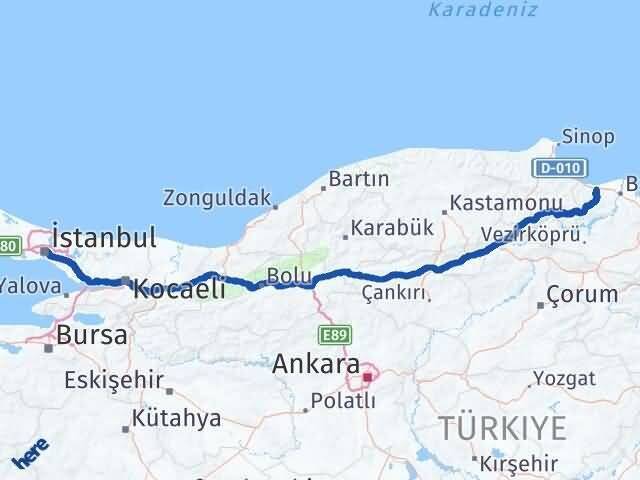 İstanbul Alaçam Samsun Arası Kaç Km - Yol Haritası