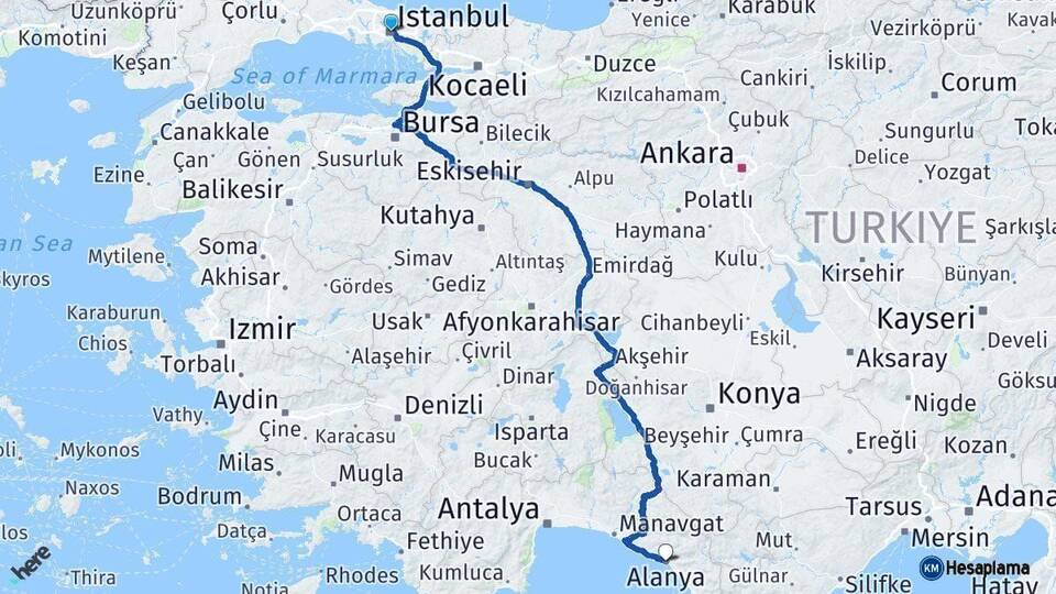 İstanbul Alanya Antalya Arası Kaç Km - Yol Haritası