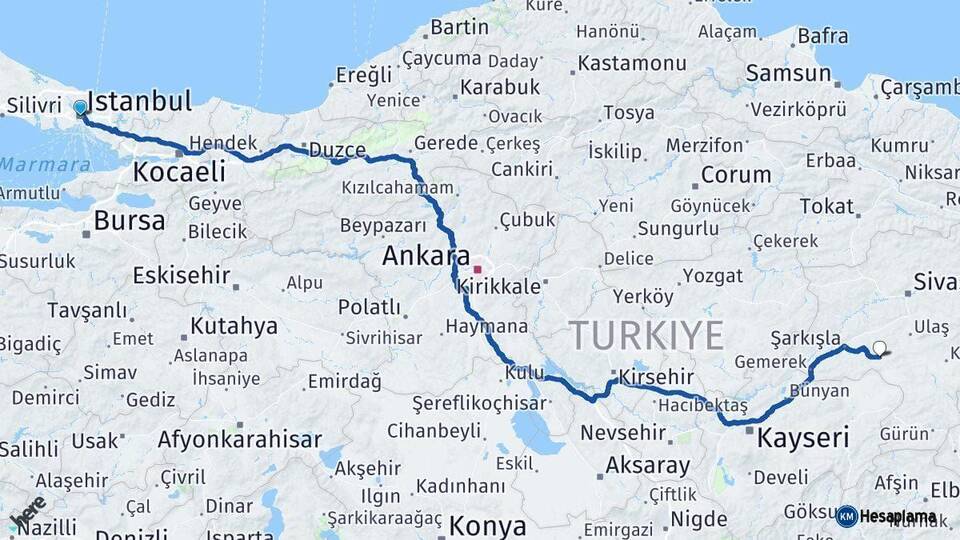 İstanbul Altınyayla Sivas Arası Kaç Km - Yol Haritası