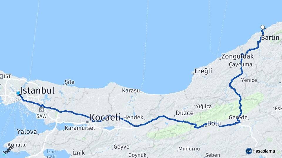 İstanbul Amasra Bartın Arası Kaç Km - Yol Haritası