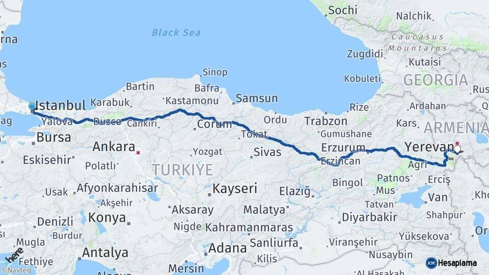 İstanbul Aralık Iğdır Arası Kaç Km - Yol Haritası