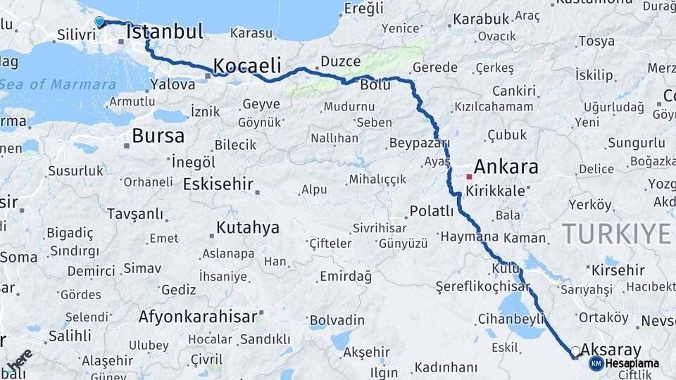 İstanbul Arnavutköy Aksaray Arası Kaç Km - Yol Haritası