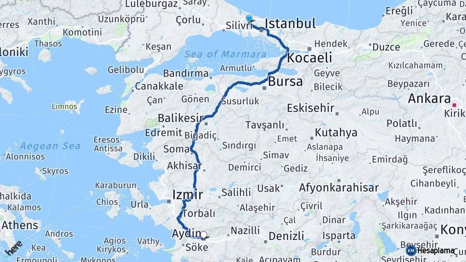 İstanbul Arnavutköy Aydın Arası Kaç Km - Yol Haritası