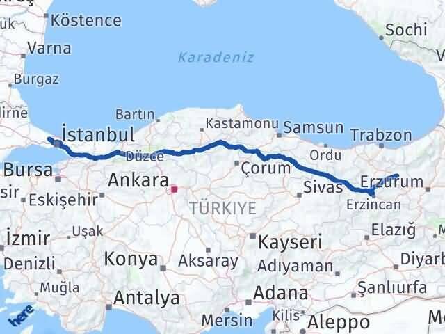 İstanbul Arnavutköy Bayburt Arası Kaç Km - Yol Haritası