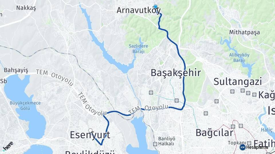 Boğazköy İstiklal Esenyurt Arası Kaç Km - Yol Tarifi