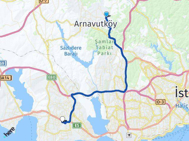 İstanbul Arnavutköy Bolluca Beylikdüzü Arası Kaç Km - Yol Haritası