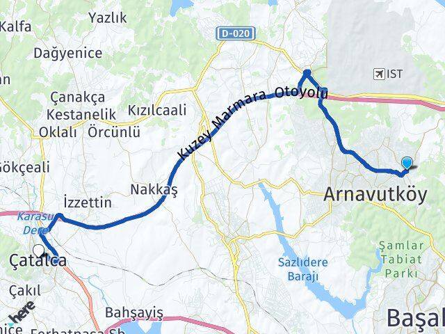 İstanbul Arnavutköy Bolluca Çatalca Arası Kaç Km - Yol Haritası