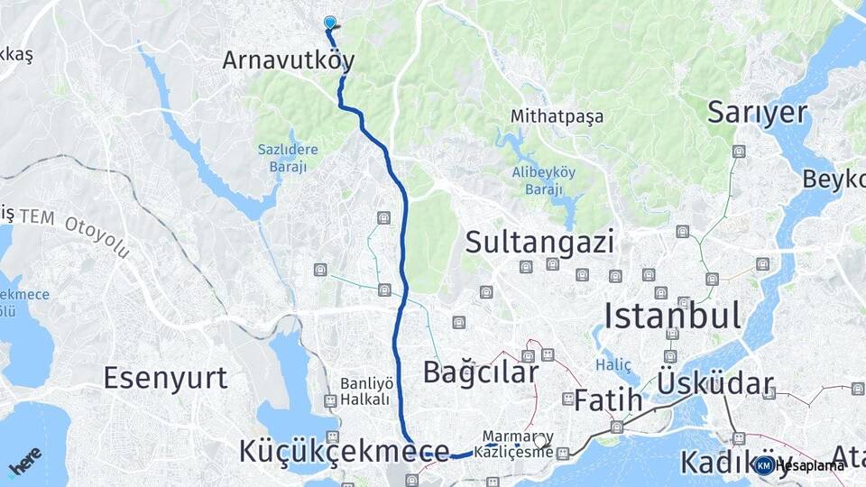 İstanbul Arnavutköy Bolluca Zeytinburnu Arası Kaç Km - Yol Haritası
