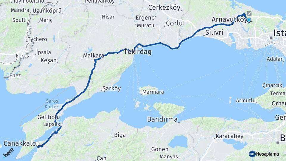 Arnavutköy Çanakkale Arası Kaç Km - Yol Tarifi