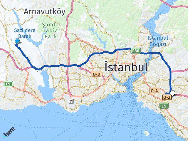 İstanbul Arnavutköy Deliklikaya Ataşehir Arası Kaç Km - Yol Haritası