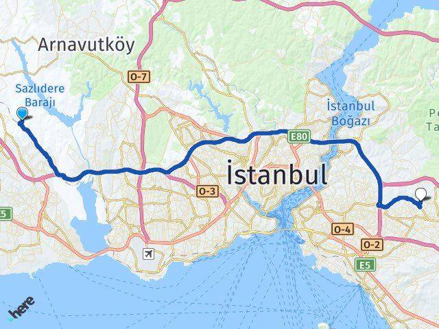 İstanbul Arnavutköy Deliklikaya Çekmeköy Arası Kaç Km - Yol Haritası