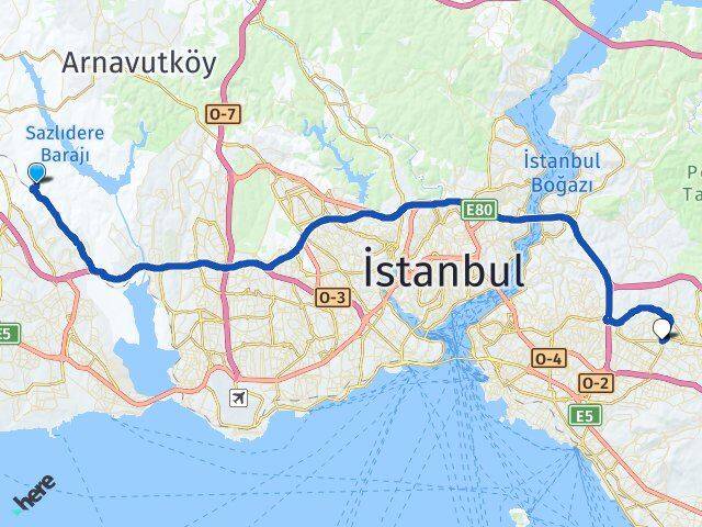 İstanbul Arnavutköy Deliklikaya Ümraniye Arası Kaç Km - Yol Haritası