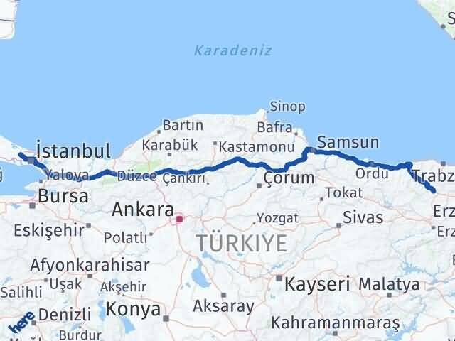 İstanbul Arnavutköy Gümüşhane Arası Kaç Km - Yol Haritası